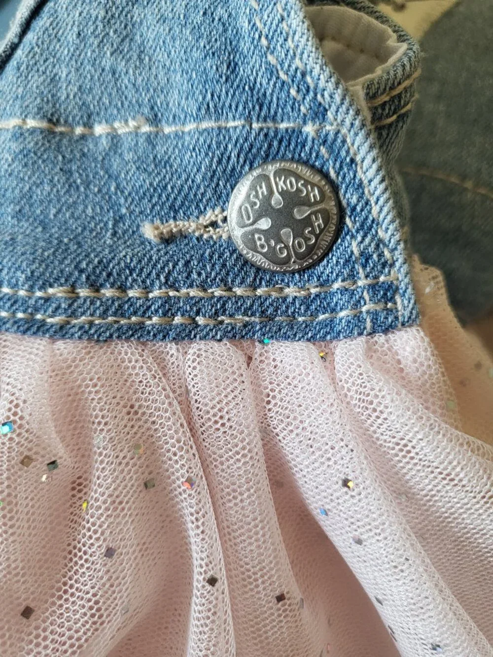 OshKosh Denim Overall Dress with Pink Tulle Sparkle Skirt Size 12M